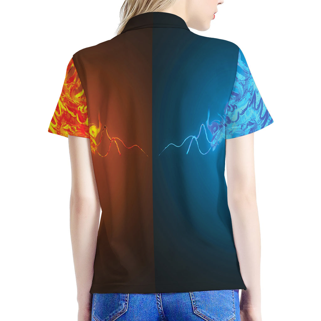 Fire And Ice Dragons Print Women's Polo Shirt