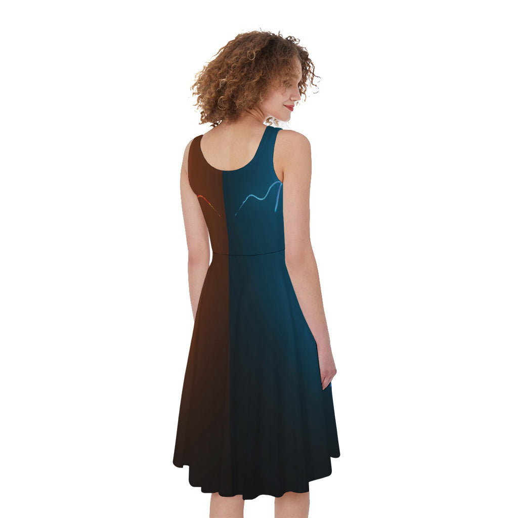 Fire And Ice Dragons Print Women's Sleeveless Dress