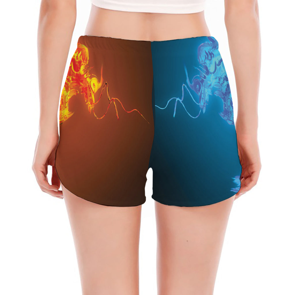 Fire And Ice Dragons Print Women's Split Running Shorts