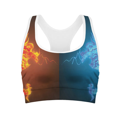 Fire And Ice Dragons Print Women's Sports Bra