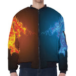 Fire And Ice Dragons Print Zip Sleeve Bomber Jacket
