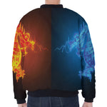 Fire And Ice Dragons Print Zip Sleeve Bomber Jacket
