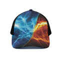 Fire And Ice Energy Print Black Mesh Trucker Hat