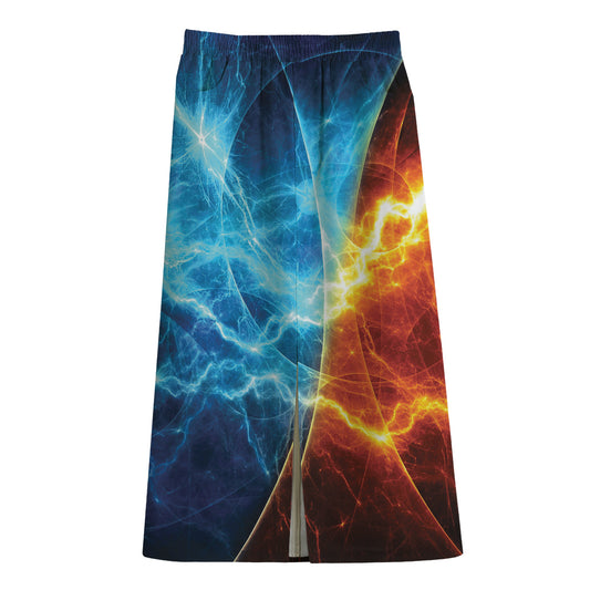 Fire And Ice Energy Print Cotton Front Slit Maxi Skirt