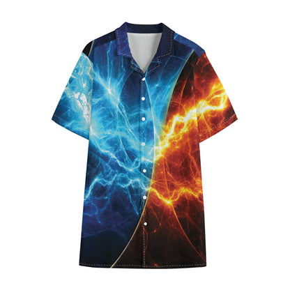 Fire And Ice Energy Print Cotton Hawaiian Shirt