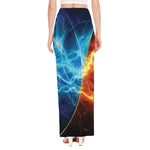 Fire And Ice Energy Print High Slit Maxi Skirt