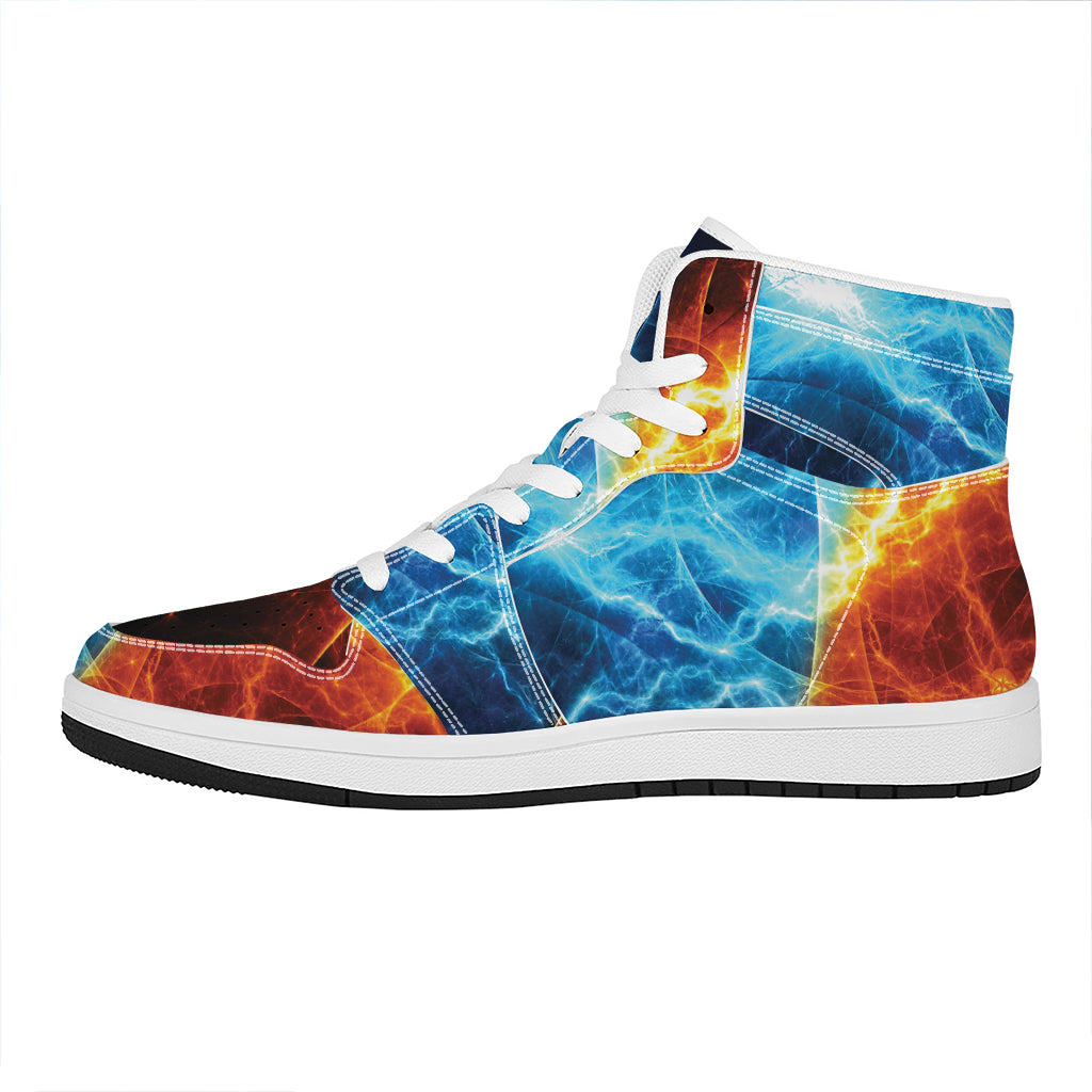 Fire And Ice Energy Print High Top Leather Sneakers