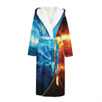 Fire And Ice Energy Print Hooded Bathrobe