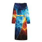 Fire And Ice Energy Print Hooded Bathrobe