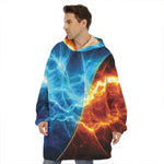 Fire And Ice Energy Print Hoodie Blanket