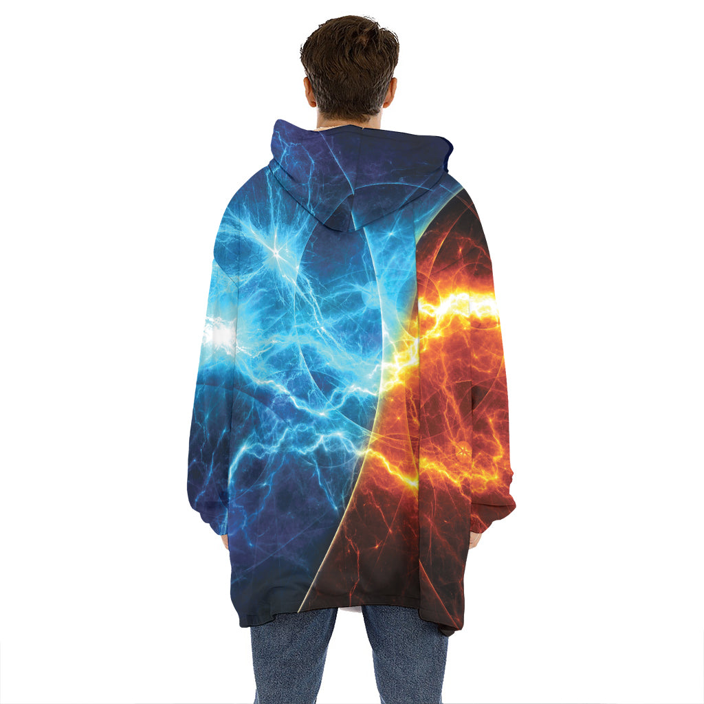 Fire And Ice Energy Print Hoodie Blanket