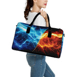 Fire And Ice Energy Print Leather Duffle Bag