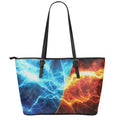 Fire And Ice Energy Print Leather Tote Bag With Zipper