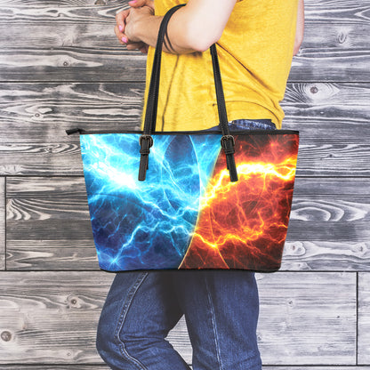 Fire And Ice Energy Print Leather Tote Bag