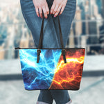 Fire And Ice Energy Print Leather Tote Bag