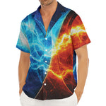 Fire And Ice Energy Print Men's Deep V-Neck Shirt