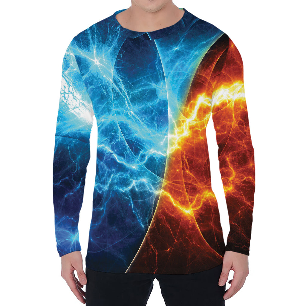 Fire And Ice Energy Print Men's Long Sleeve T-Shirt