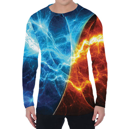 Fire And Ice Energy Print Men's Long Sleeve T-Shirt