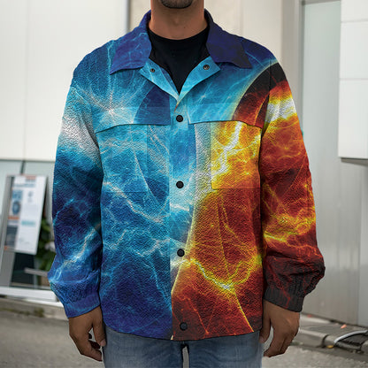 Fire And Ice Energy Print Men's Shirt Jacket