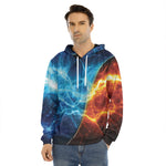 Fire And Ice Energy Print Men's Velvet Pullover Hoodie