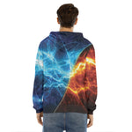 Fire And Ice Energy Print Men's Velvet Pullover Hoodie