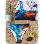Fire And Ice Energy Print One Shoulder Bikini Top