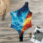 Fire And Ice Energy Print One Shoulder Bodysuit