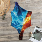 Fire And Ice Energy Print One Shoulder Bodysuit