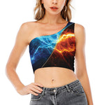 Fire And Ice Energy Print One Shoulder Crop Top