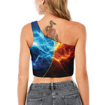 Fire And Ice Energy Print One Shoulder Crop Top