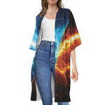 Fire And Ice Energy Print Open Front Beach Cover Up