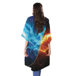 Fire And Ice Energy Print Open Front Beach Cover Up