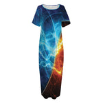 Fire And Ice Energy Print Short Sleeve Long Nightdress