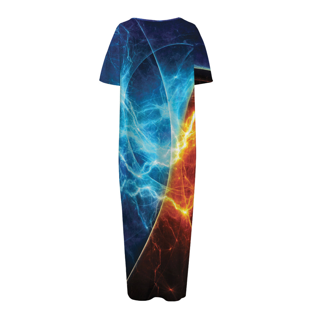 Fire And Ice Energy Print Short Sleeve Long Nightdress