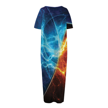 Fire And Ice Energy Print Short Sleeve Long Nightdress