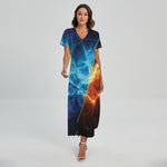 Fire And Ice Energy Print Short Sleeve Maxi Dress