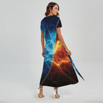 Fire And Ice Energy Print Short Sleeve Maxi Dress