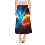 Fire And Ice Energy Print Side Slit Midi Skirt