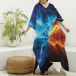 Fire And Ice Energy Print Silk V-Neck Kaftan Dress