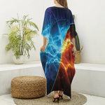 Fire And Ice Energy Print Silk V-Neck Kaftan Dress
