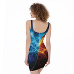 Fire And Ice Energy Print Sleeveless Bodycon Dress