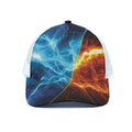 Fire And Ice Energy Print White Mesh Trucker Hat