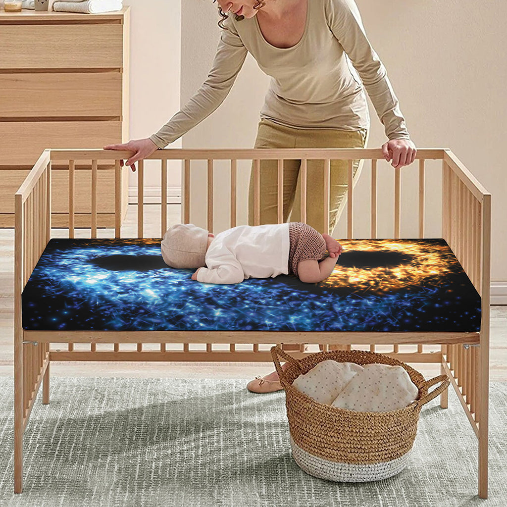 Fire And Ice Sparkle Yin Yang Print Baby Crib Sheet