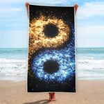 Fire And Ice Sparkle Yin Yang Print Beach Towel