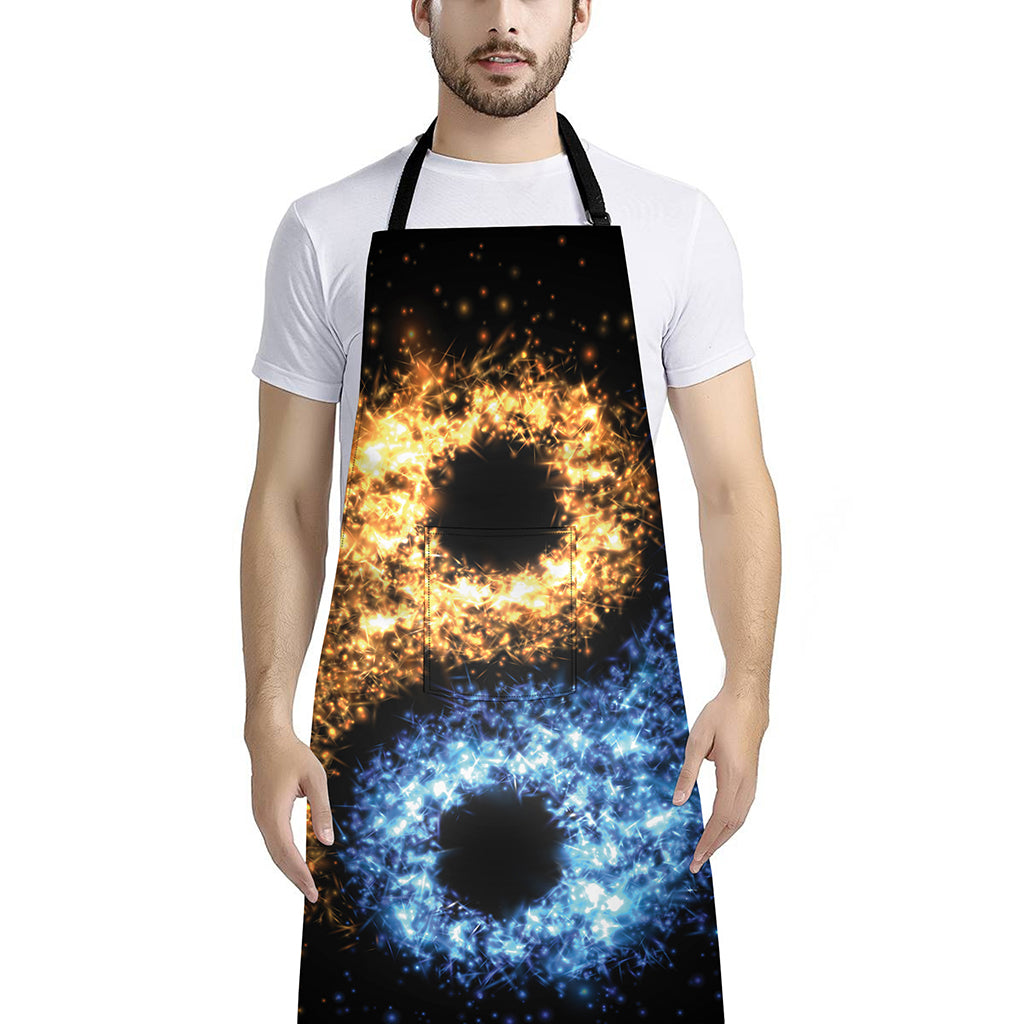Fire And Ice Sparkle Yin Yang Print Bib Apron With Pocket