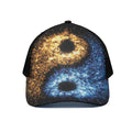 Fire And Ice Sparkle Yin Yang Print Black Mesh Trucker Hat