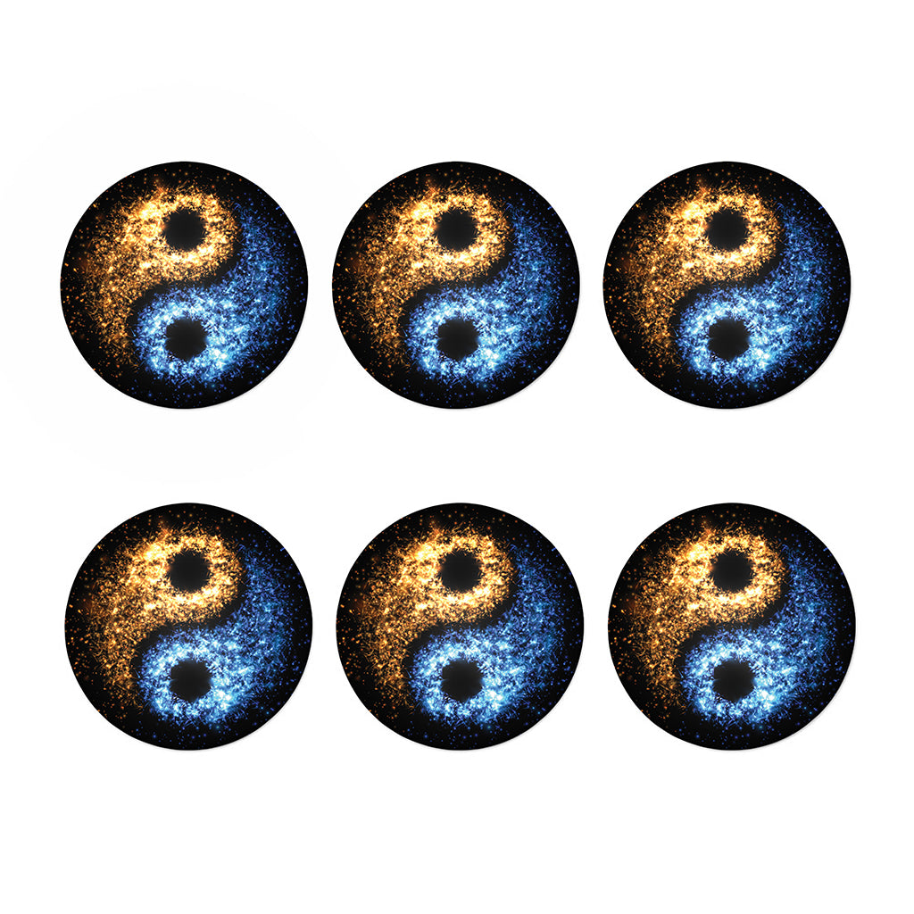 Fire And Ice Sparkle Yin Yang Print Coaster Set