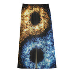 Fire And Ice Sparkle Yin Yang Print Cotton Front Slit Maxi Skirt