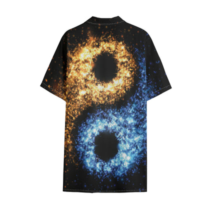 Fire And Ice Sparkle Yin Yang Print Cotton Hawaiian Shirt