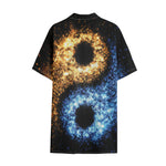 Fire And Ice Sparkle Yin Yang Print Cotton Hawaiian Shirt